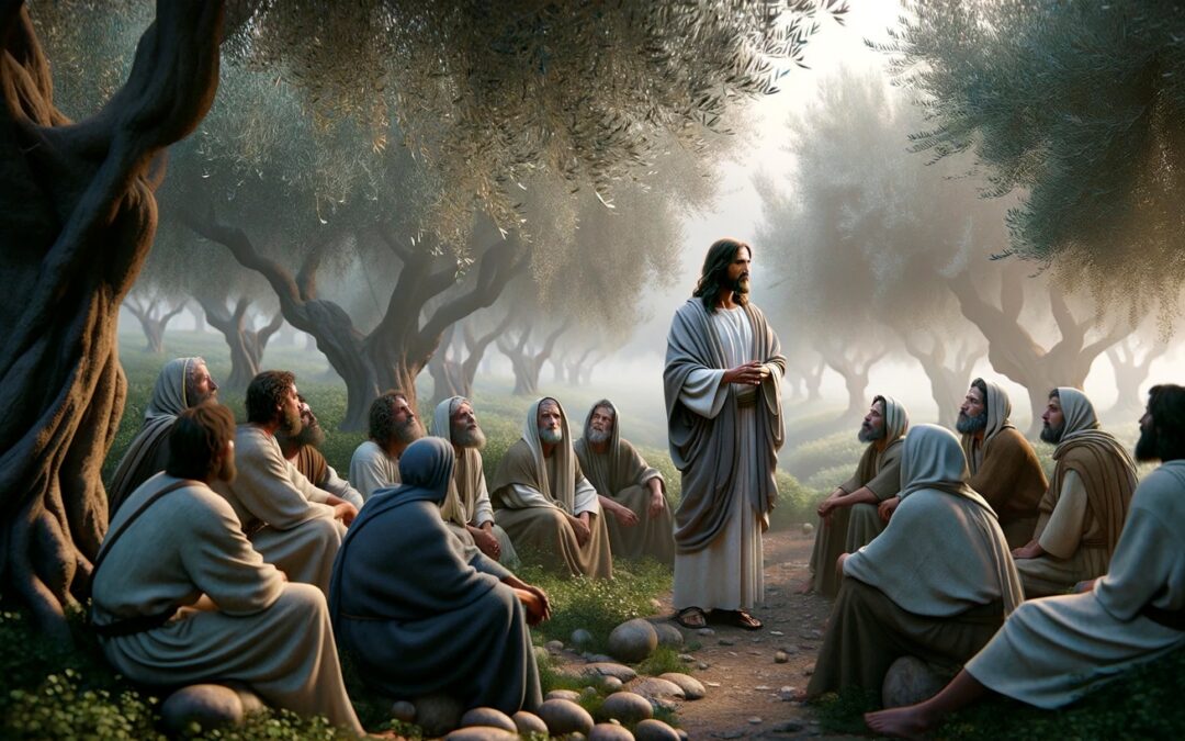 Jesus teaches in garden