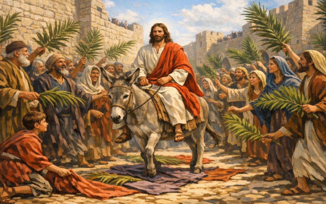 Palm Sunday Jesus enters on a donkey